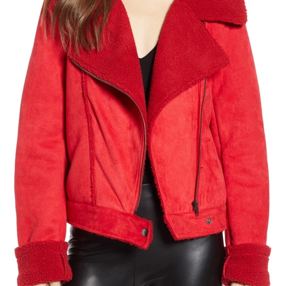 The Fifth Label Faux-Fur Moto Jacket Red - Picture 2 of 8